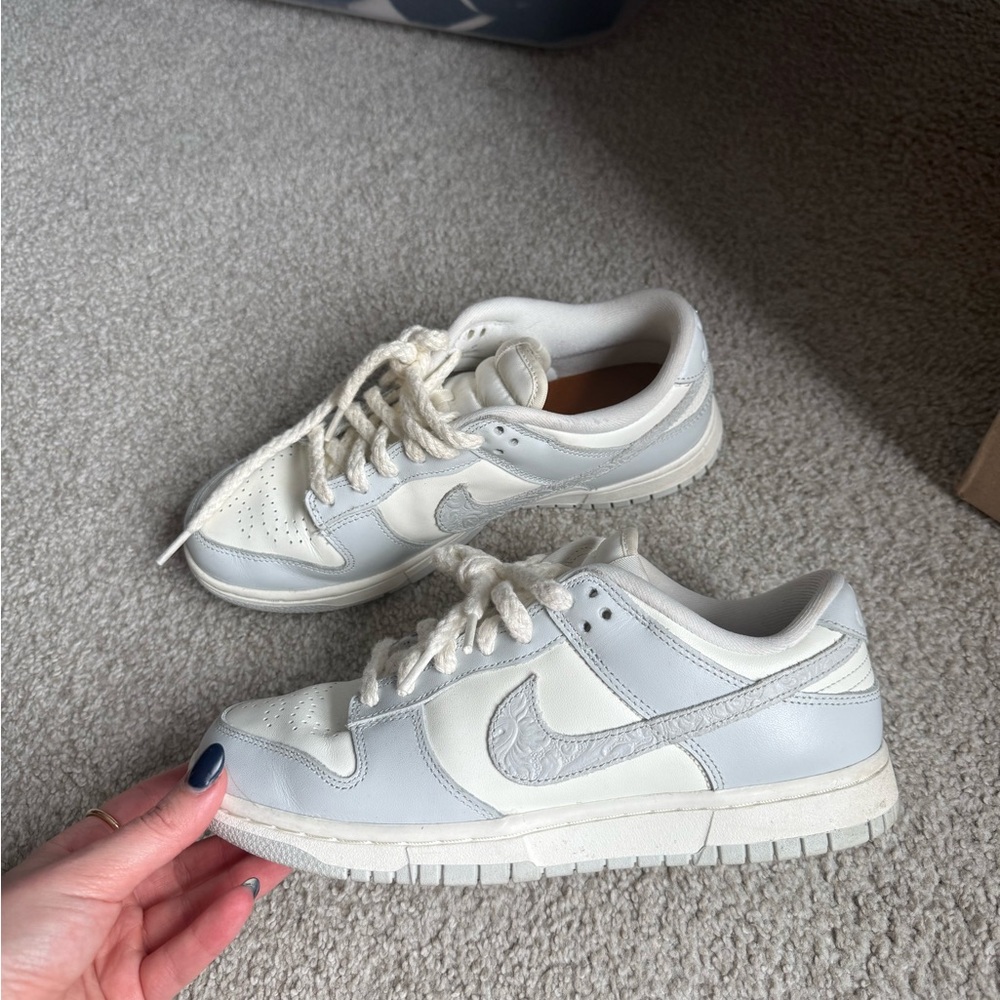 Nike Dunk Low in White & Light Gray Leather